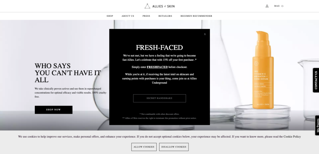 Allies of Skin Discount Pop Up