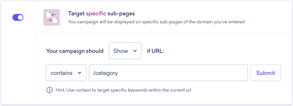Target specific sub-pages campaign