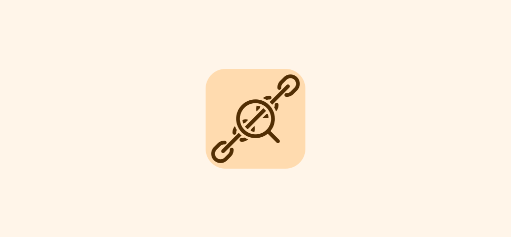 Icon depicting a magnifying glass over a chain link for tracking link creation.