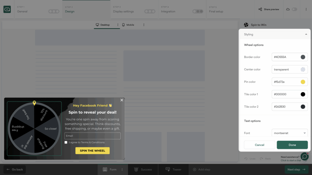 Customize the design of your Black Friday Spin to Win popup