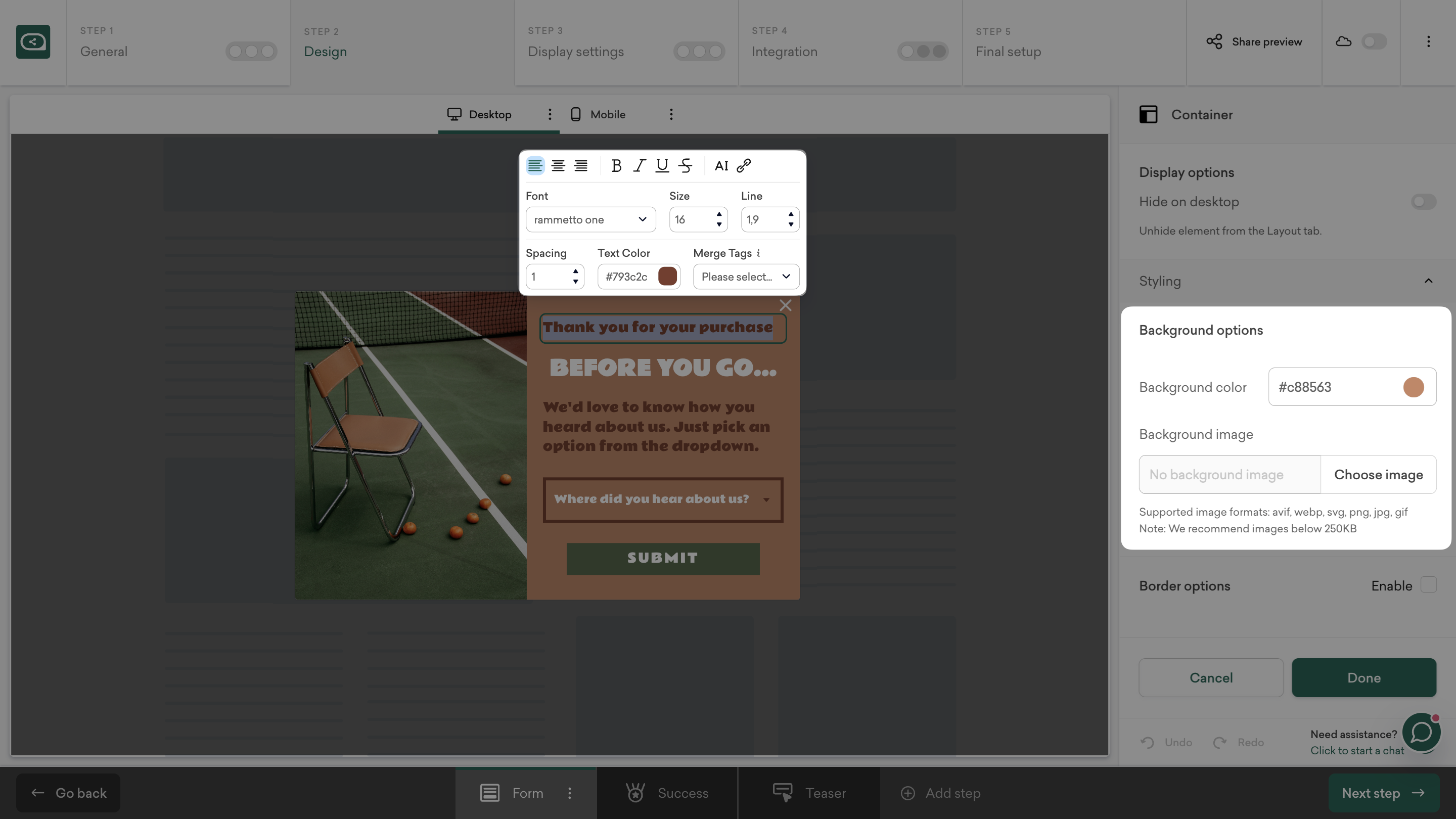 customize black friday attribution popup design
