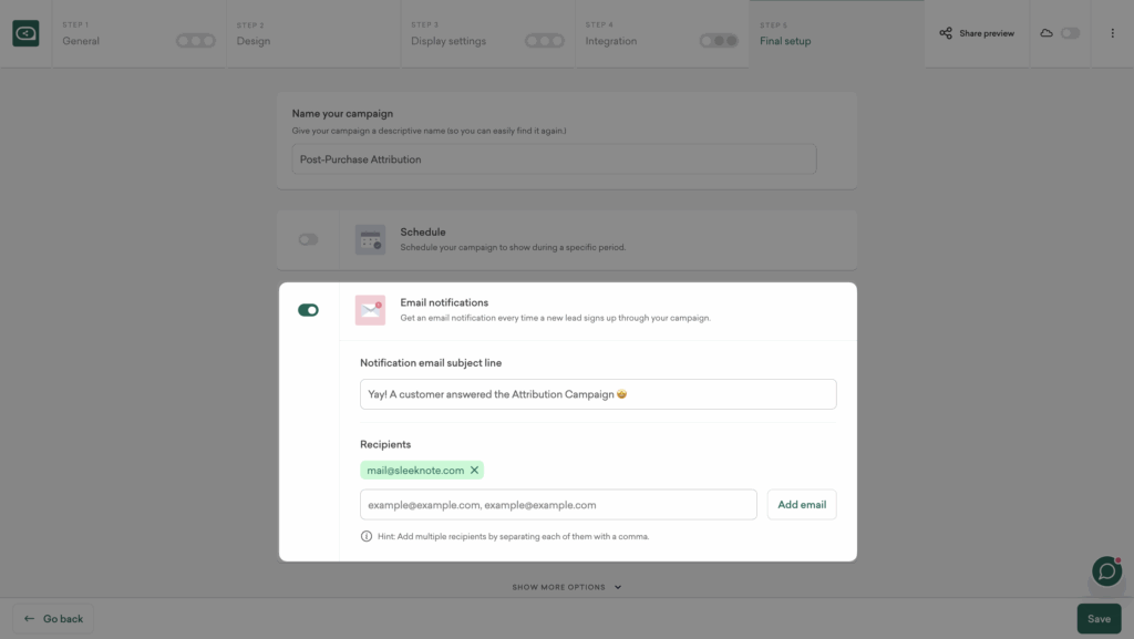 enable email notifications for black friday attribution popup