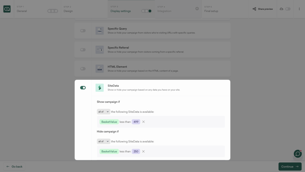 Show free shipping popup only to users near the threshold using basket value	