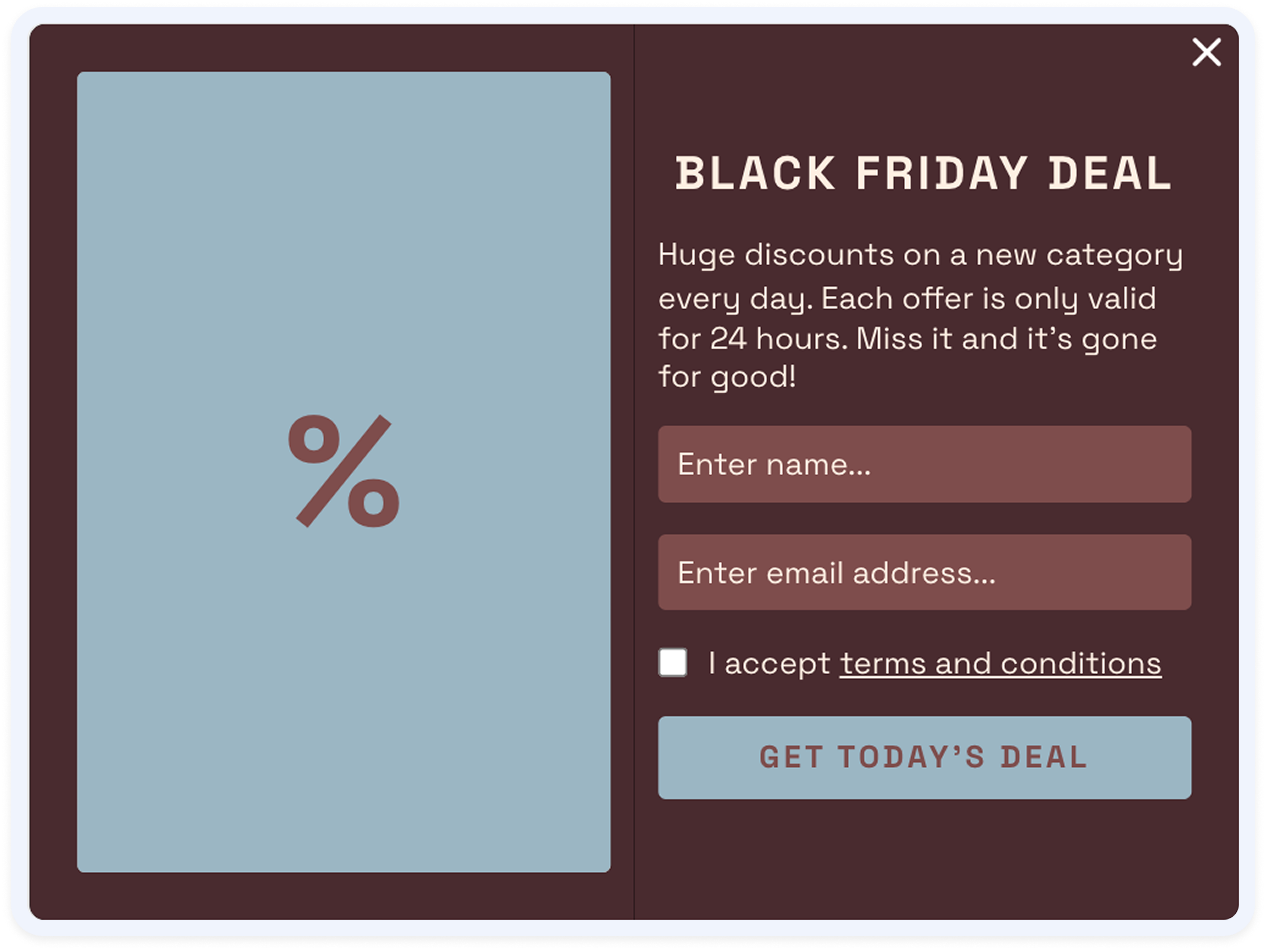 Black Friday daily deals popup template in Sleeknote