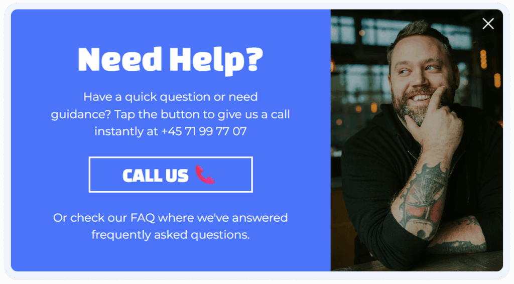 black friday support popup template with call button