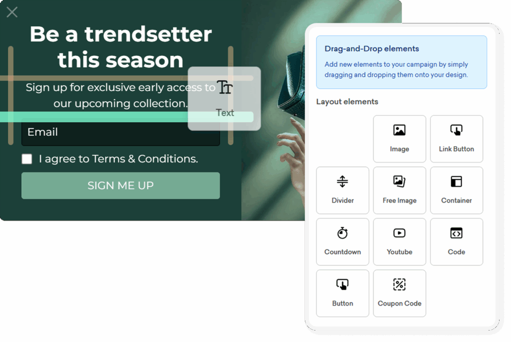 Best popup software drag-and-drop builder in Sleeknote