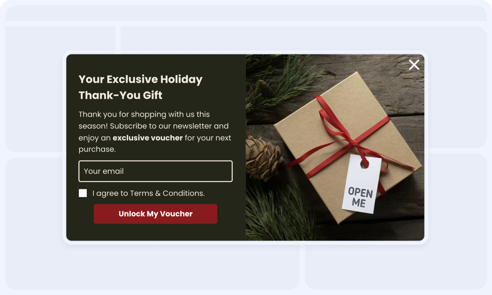 Incentive ideas for Christmas campaigns popup