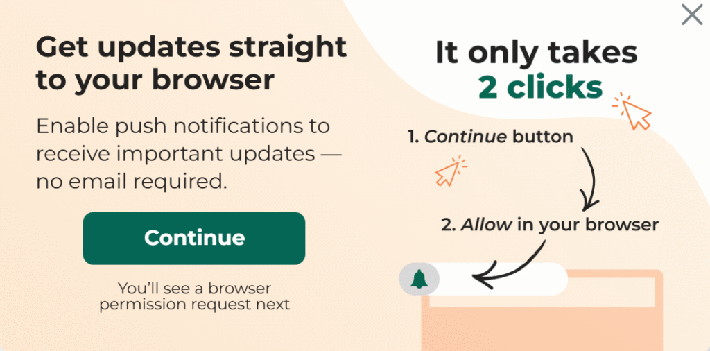 Web push subscriber collection popup