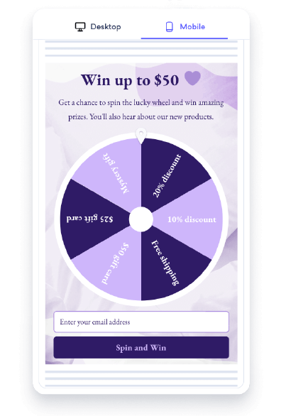 mobile spin to win popup example embedded in content