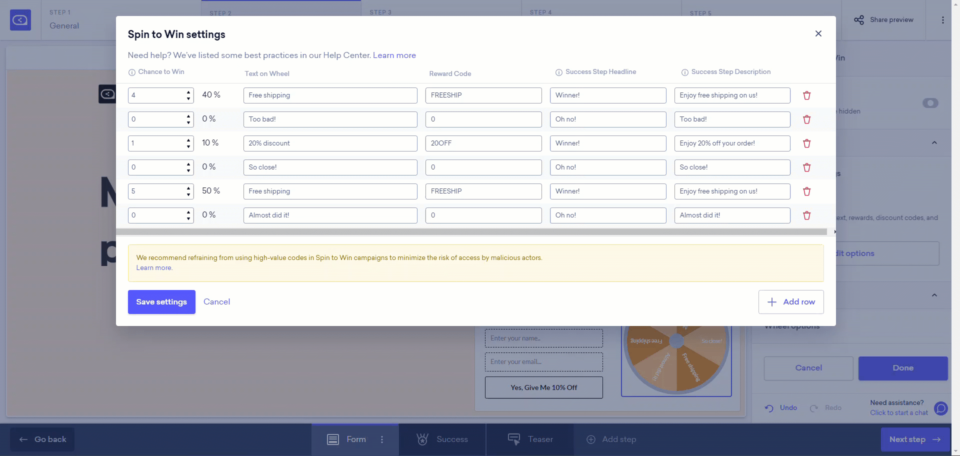 How to edit prizes and winning chances in a spin to win popup with Sleeknote