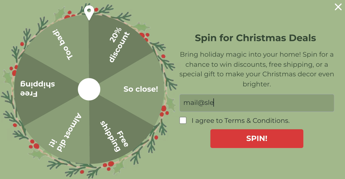 spin to win popup example for christmas