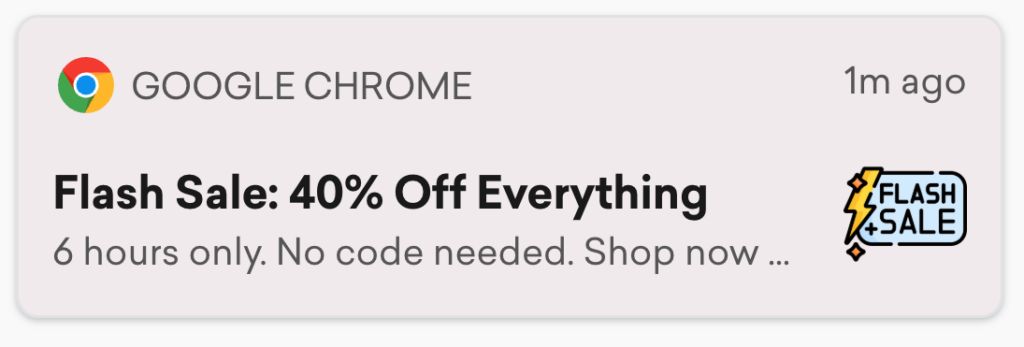 flash sale web push notification type example
