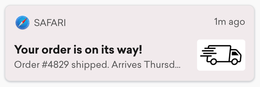 shipping confirmation web push notification type example