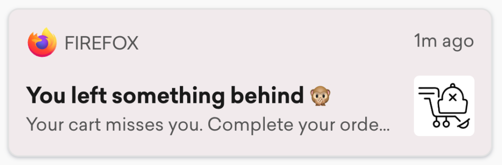 cart abandonment reminder web push notification type