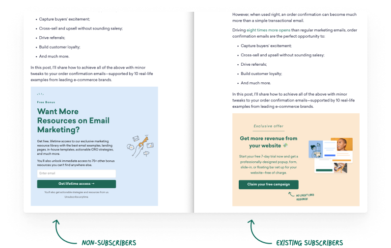 Embedded lead magnet content upgrade
