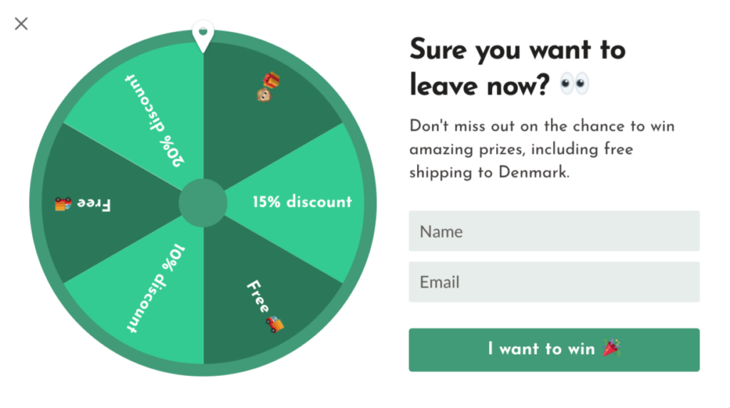 Spin to win popup example with geo-targeting and exit intent logic