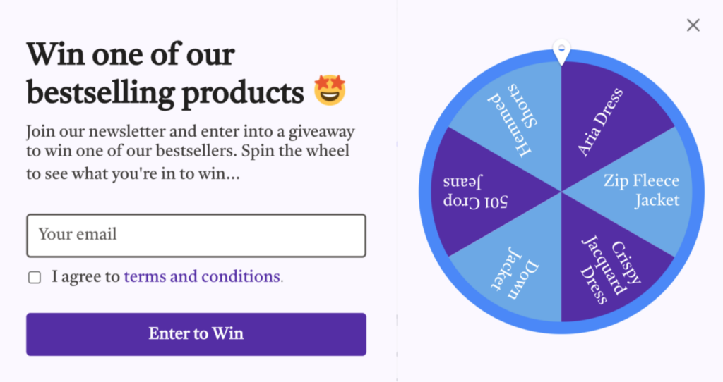 spin to win popup example asking people win one of bestselling products