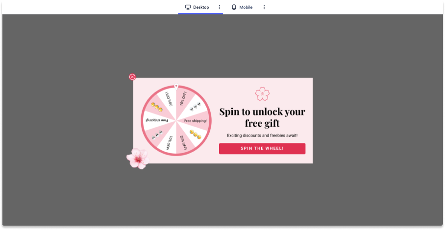 spring themed spin to win popup example zoomed out in a browser