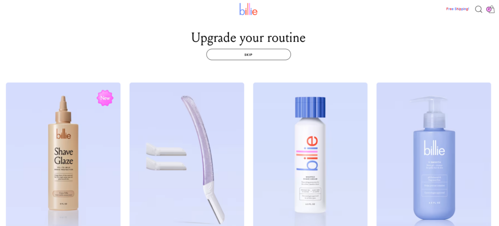 Billie upgrade your routine cross-sell page during subscription