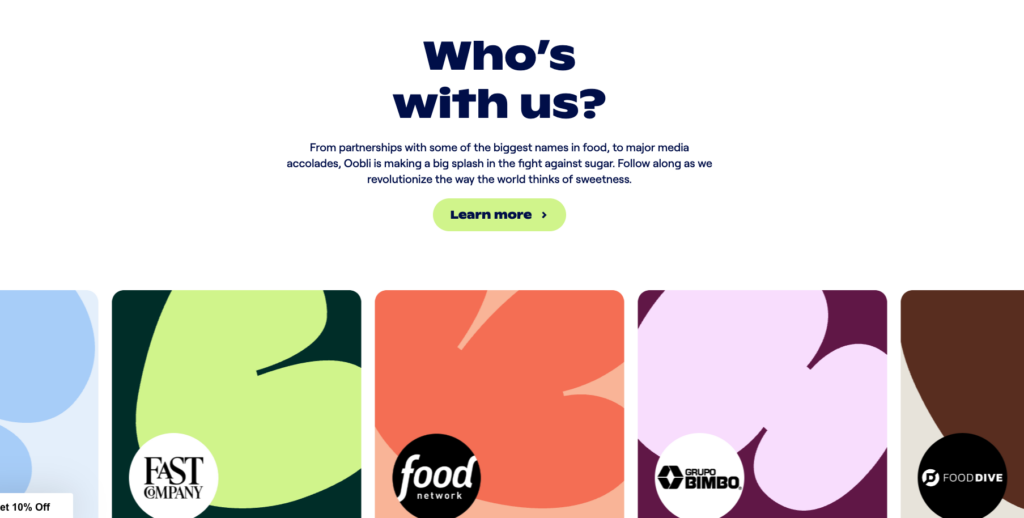 Oobli homepage featuring fast company and other media outlets as social proof