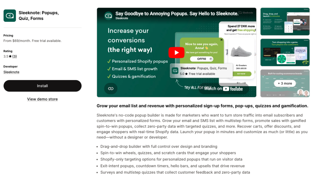 Sleeknote Shopify App