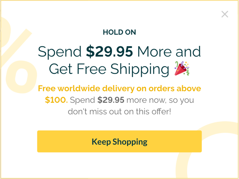 Upsell popup with free shipping thresholds