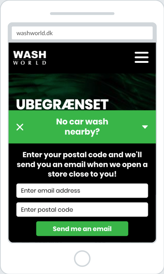 When the teaser step from Wash World opens it asks for contact information.