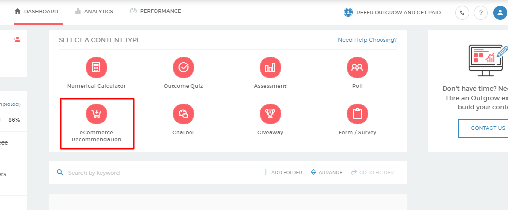 Outgrow dashboard.
