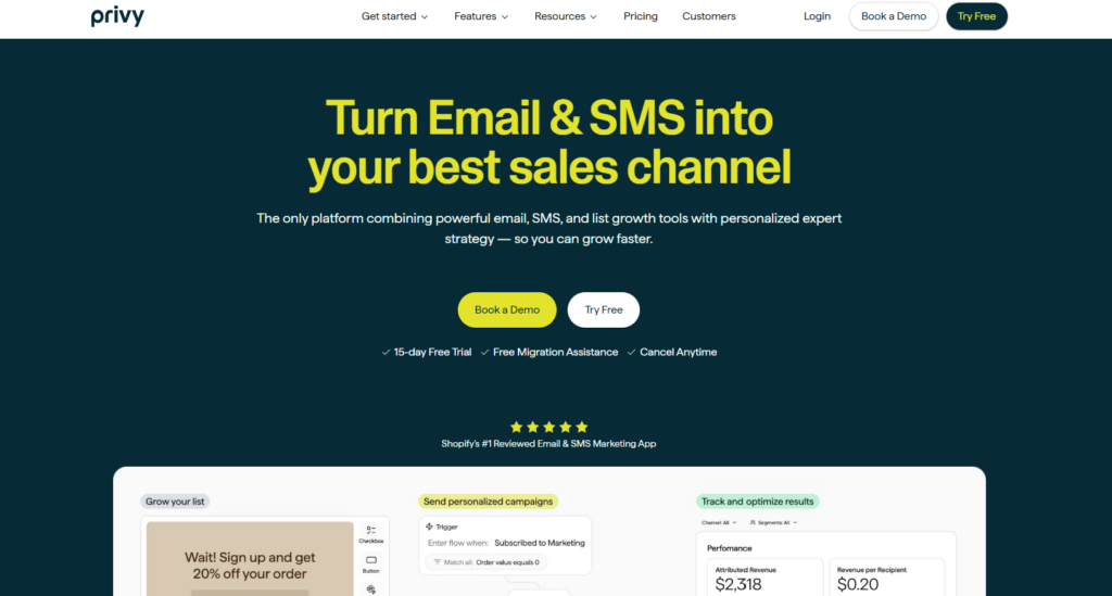 Privy popup and email software homepage