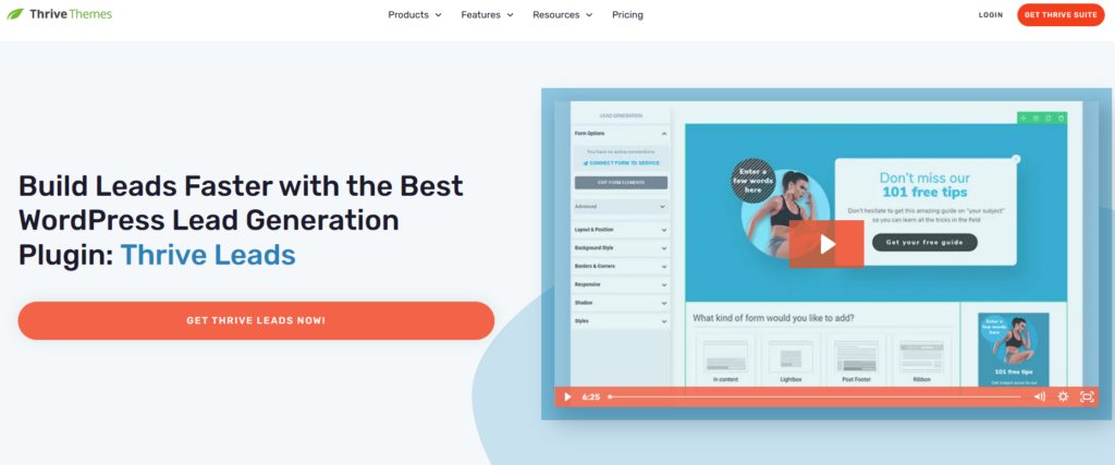 Thrive Leads WordPress popup plugin homepage