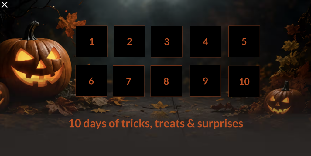 Halloween countdown calendar marketing example with 10 spooky daily doors