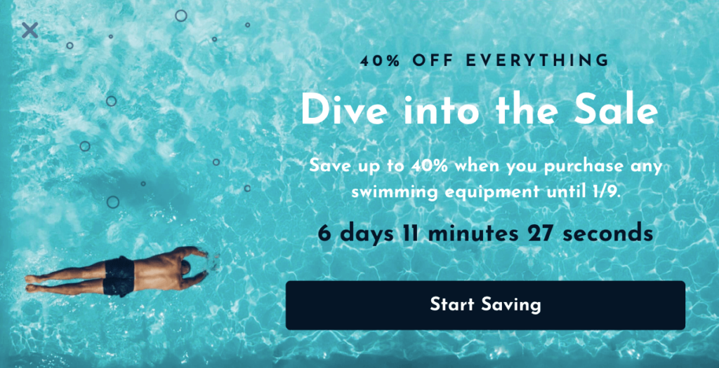 Countdown timer popup on a limited-time sale to reduce cart abandonment
