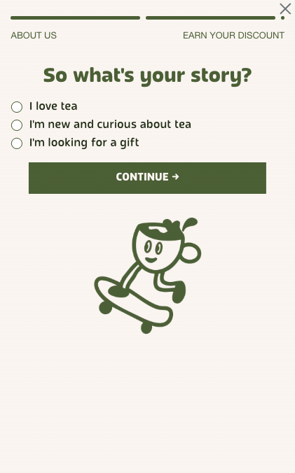 Learn to Earn campaign from Daisy's Tea collecting zero party data.
