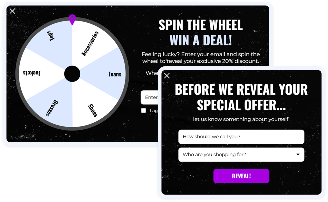 Spin to Win popup with zero party data collection.