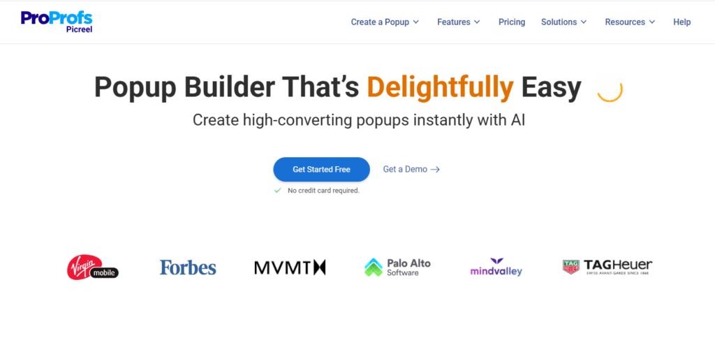 Picreel homepage