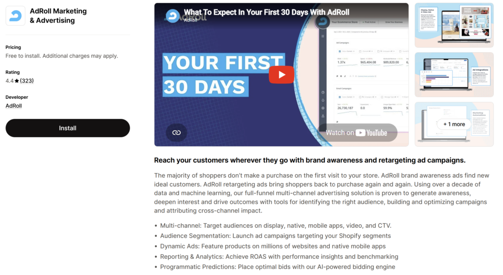 AdRoll retargeting ads app on the Shopify App Store