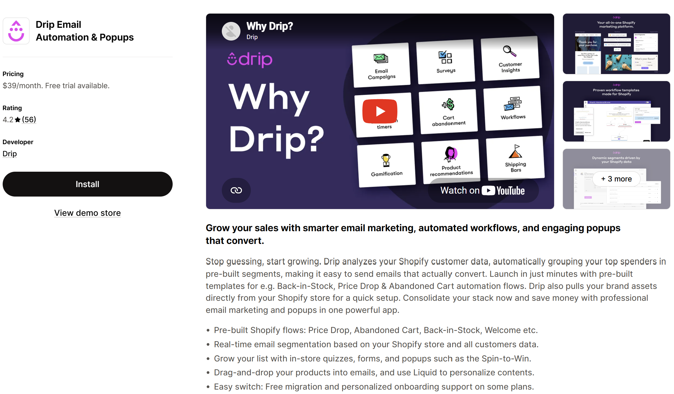 Drip email marketing app on the Shopify App Store