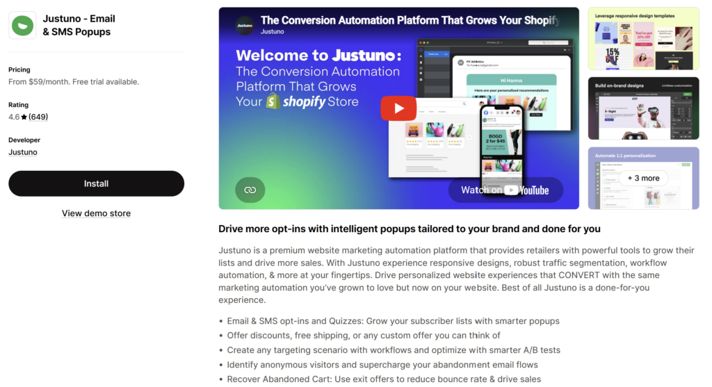 Justuno Shopify app