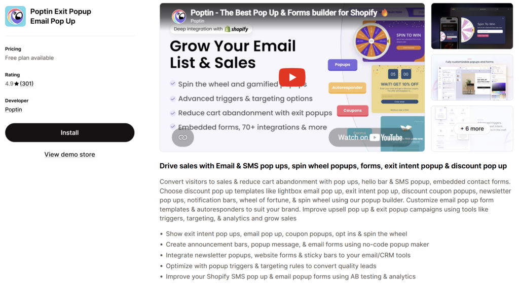 Poptin Shopify app