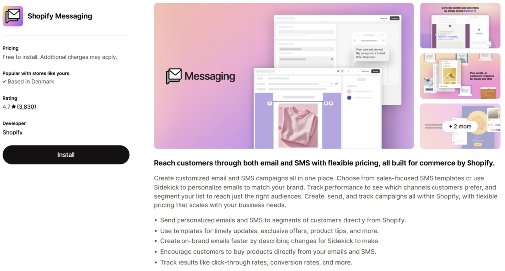 Shopify Messaging built-in abandoned cart app in the App Store