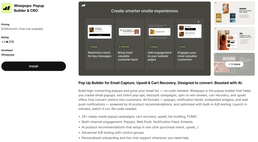 Wisepops Shopify app