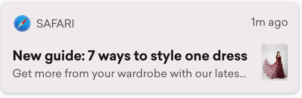 New content web push notification example promoting a styling guide
