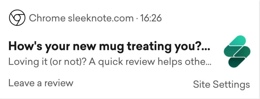 Review request web push notification example sent after delivery