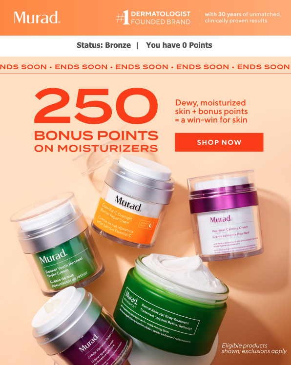 Murad loyalty points email showing status and bonus points offer