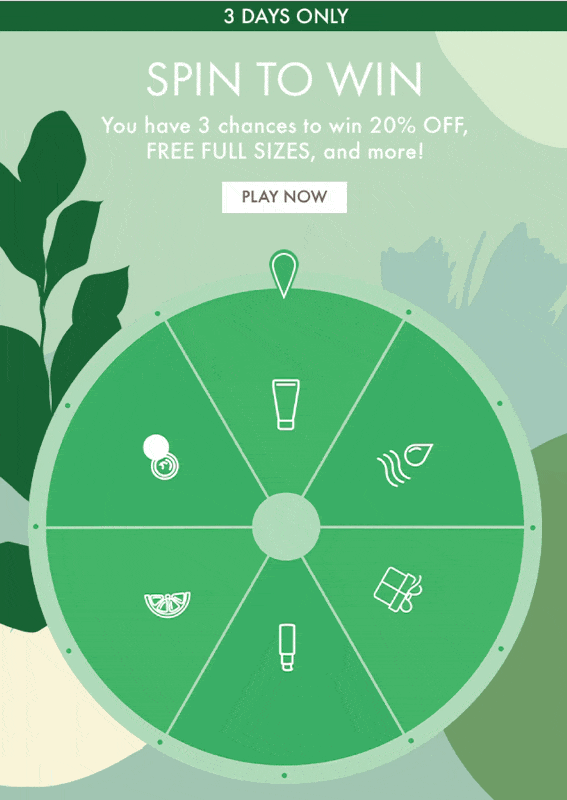 Origins spin-to-win email gamification marketing example