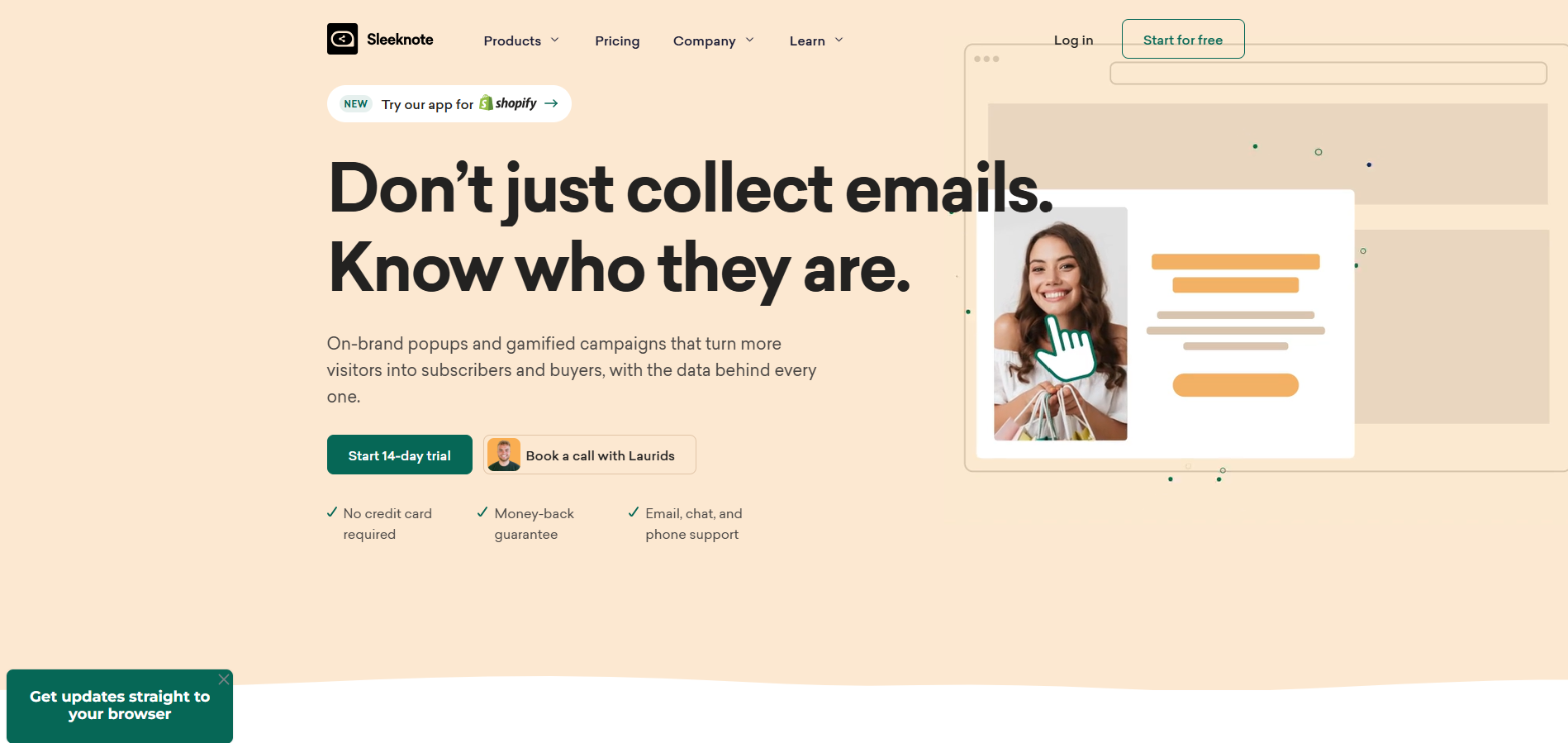 Sleeknote homepage, one of the best Alia alternatives for ecommerce.